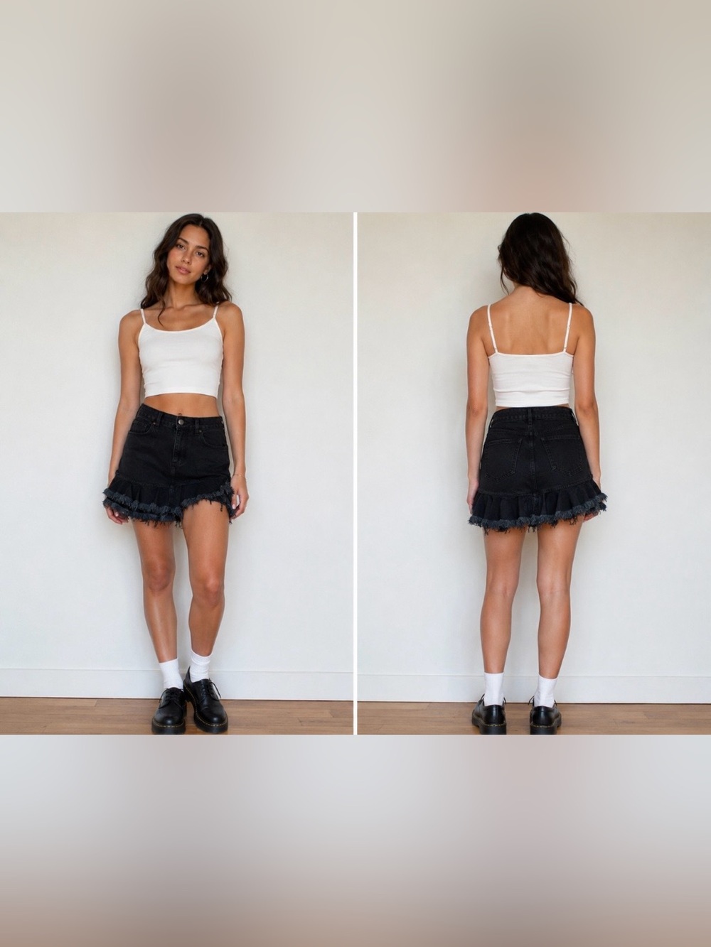 Marques Almeida Frayed Hem Black Denim Ruffle Mini Skirt - Women's, US6